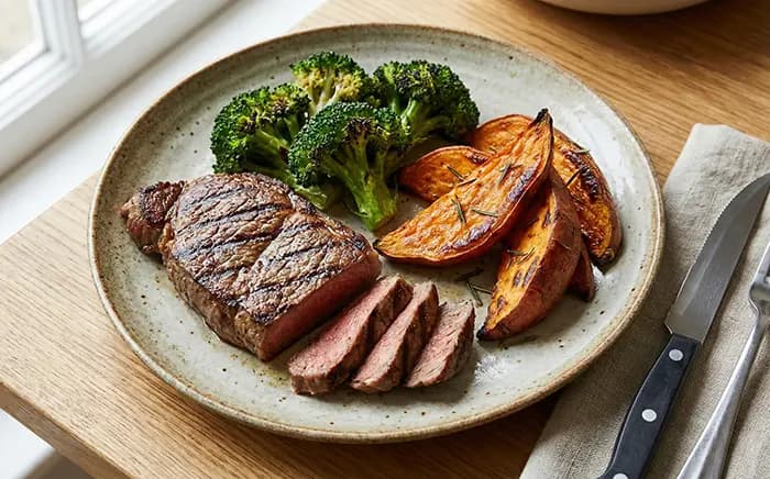 Steak grillé et patate douce